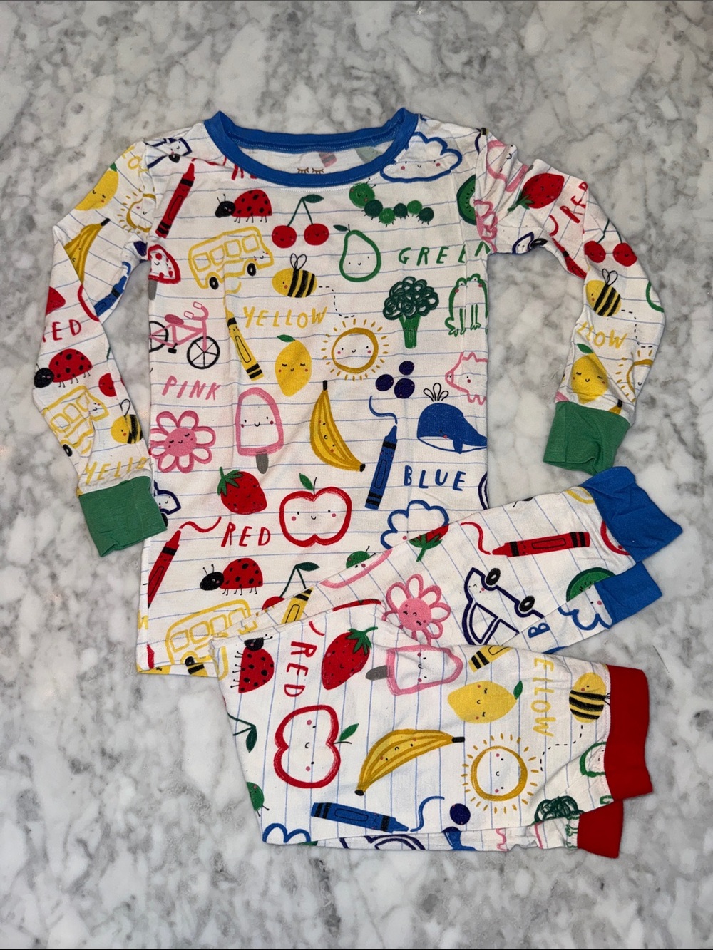 Little Sleepies Colorful Fruit & Crayon Print Pajama Set 4T